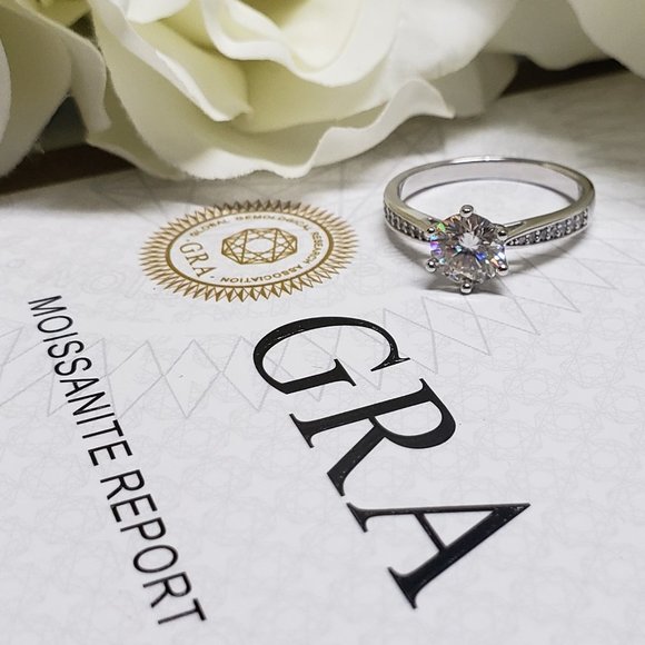 1 Carat Moissanite Solitaire Ring with 925 Sterling Silver Band D-VVS1 - Picture 5 of 9